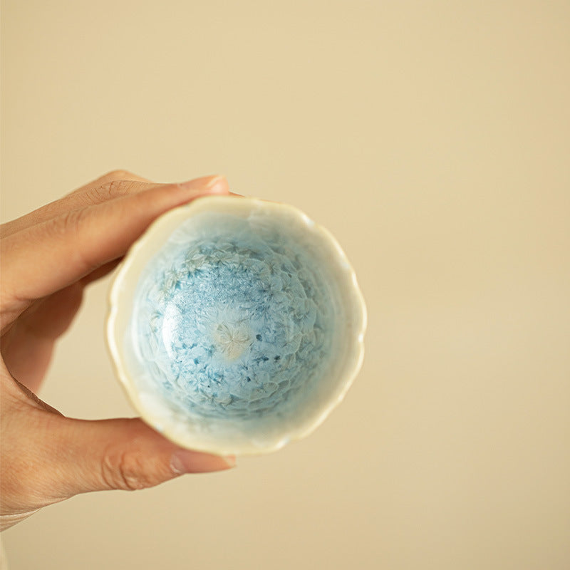 Jingdezhen crystal kiln change flower mouth teacup pure handmade ceramic kung fu tea set