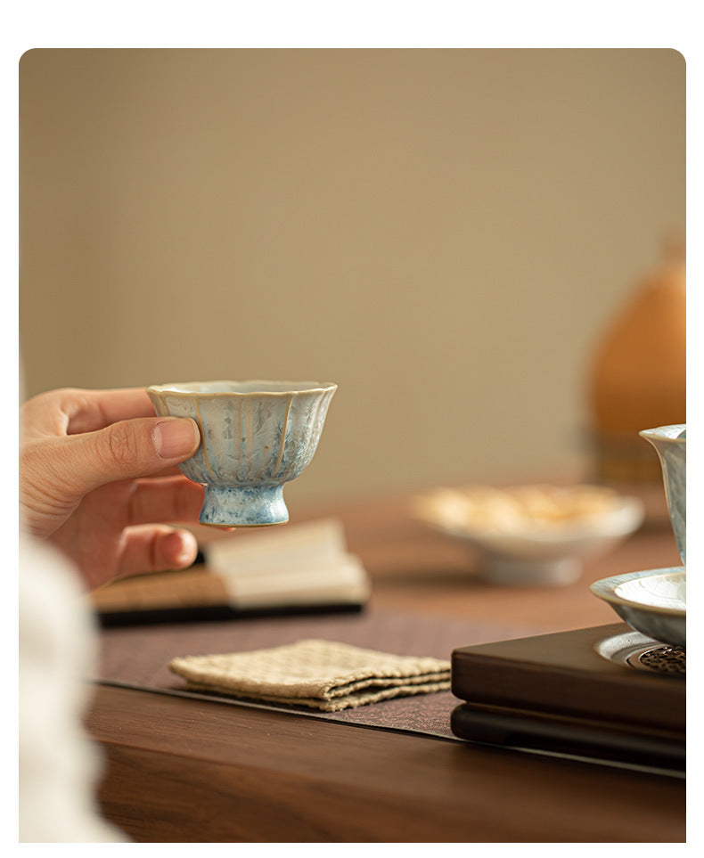 Jingdezhen crystal kiln change flower mouth teacup pure handmade ceramic kung fu tea set