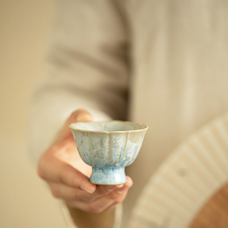 Jingdezhen crystal kiln change flower mouth teacup pure handmade ceramic kung fu tea set