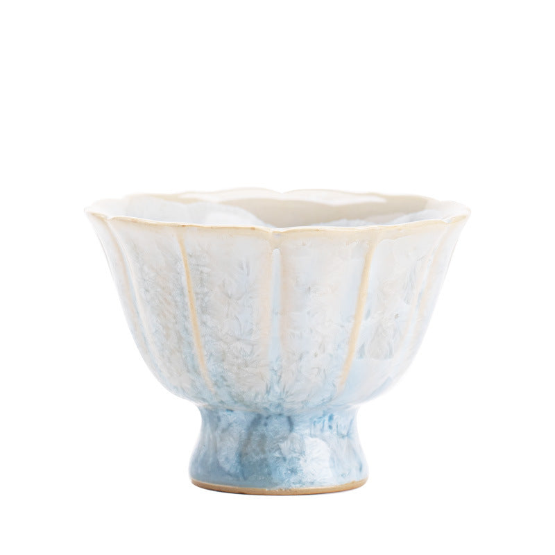 Jingdezhen crystal kiln change flower mouth teacup pure handmade ceramic kung fu tea set