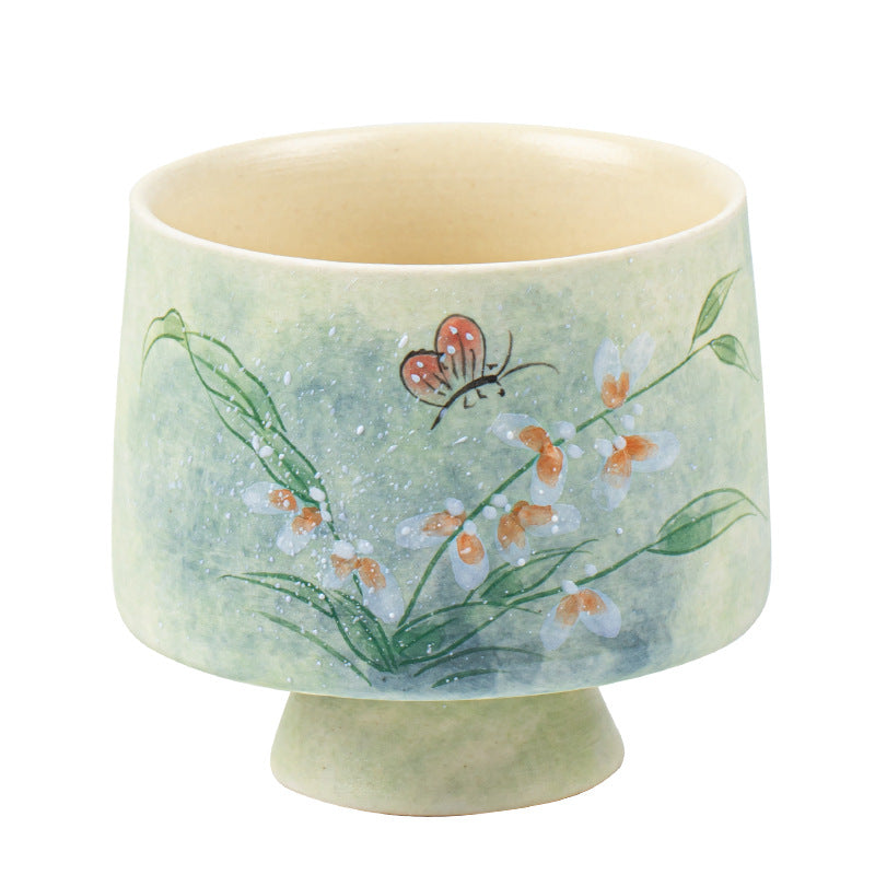 Hand painted Oncidium ceramic teacup handmade ceramic Kung Fu tea set